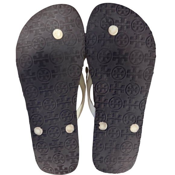 Tory Burch Brown & White Patterned Flip Flops, woman size 8, worn 2x - look new - Picture 4 of 4